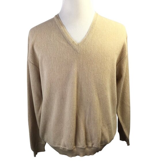 Peru Unlimited Men's V Neck Sweater Baby Alpaca Wool Size Large Beige Tan Sand - Picture 1 of 8